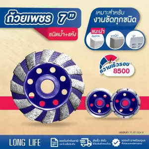 ใบเพชร LONG LIFE แบบน้ำและแห้ง 7" พลังเสือ
