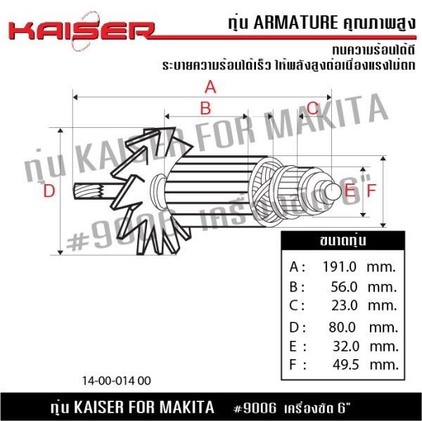ทุ่นหินเจียร KAISER สำหรับ MAKITA เครื่องเจียร 6" รุ่น 9006