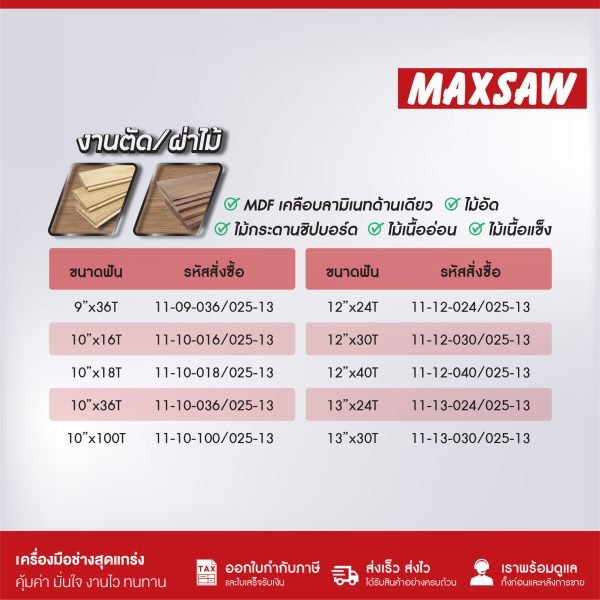 ใบเลื่อยวงเดือน คาร์ไบด์(TCT) 9นิ้ว MAXSAW 36T วงเดือน ใบวงเดือน เลือยวงเดือน ใบเลื่อยวงเดือนตัดไม้ ใบเลื่อยตัดไม้ ใบตัดไม้