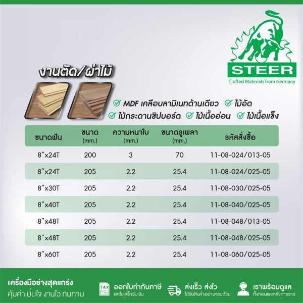 ใบเลื่อยวงเดือน คาร์ไบด์(TCT) 8นิ้ว STEER 24T 30T 40T 48T 60T วงเดือน ใบวงเดือน เลือยวงเดือน ใบเลื่อยวงเดือนตัดไม้ ใบเลื่อยตัดไม้ ใบตัดไม้