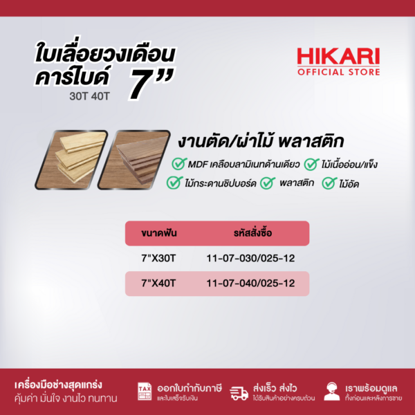 ใบเลื่อยวงเดือน 7 นิ้ว HIKARI คาร์ไบด์  30T 40T